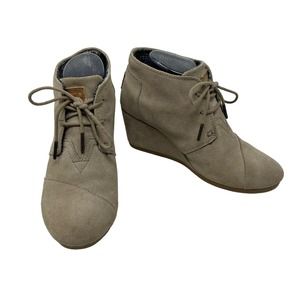 Toms Women's Wedge Booties Desert Beige Lace‎ up 8 Suede Shoe